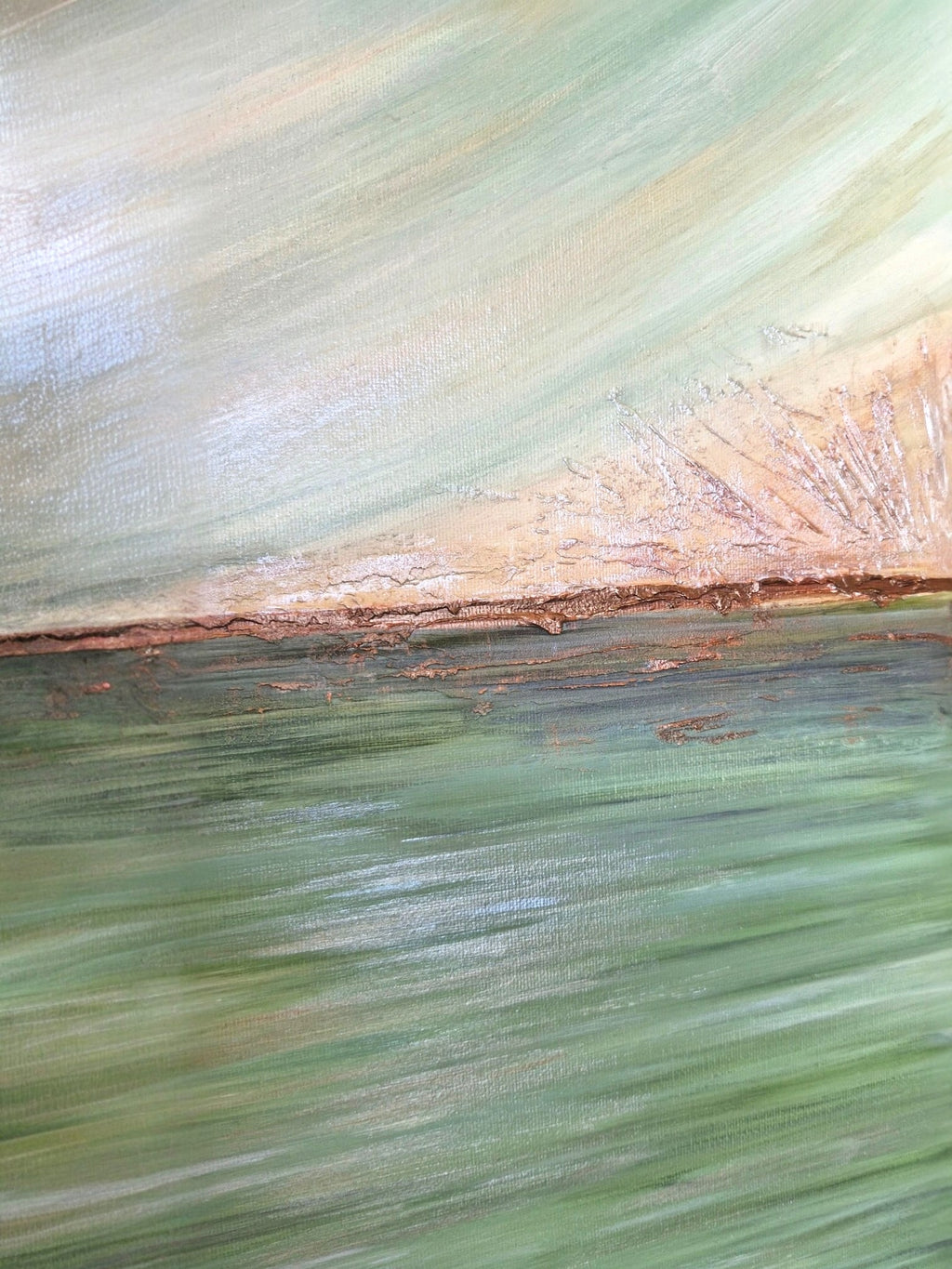 Close-up of a textured surface with green and brown colors