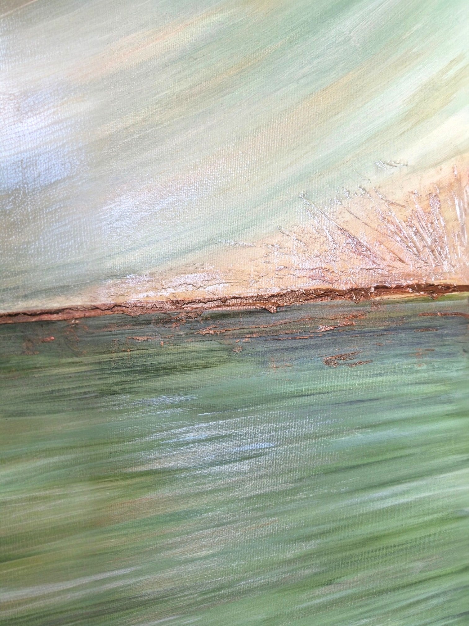 Close-up of a textured surface with green and brown colors