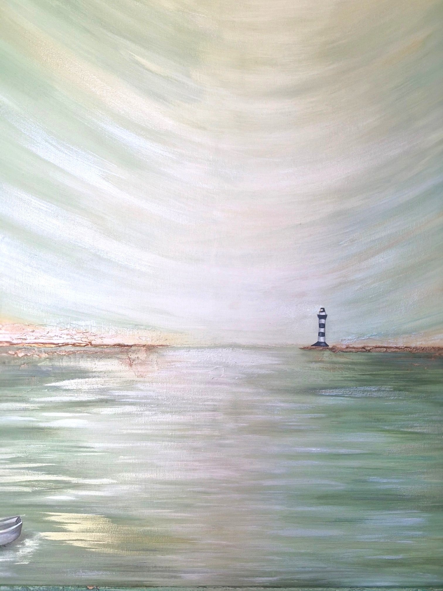 Lighthouse on a beach with a blurred water effect