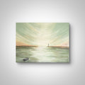 Canvas print of a landscape with a lighthouse and boat on water.